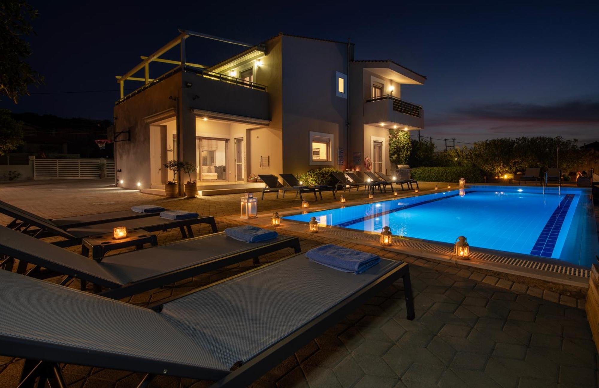 Four Seasons Private Villa - Seaview - Big Heated Pool - Gym - Sport Activities Gouves Exterior photo